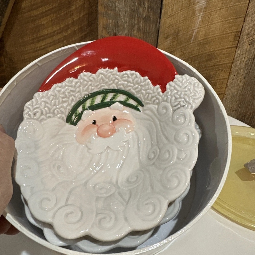 FITZ AND FLOYD Stocking Stuffers Christmas Santa Snack Bowls Set Of 2 2007